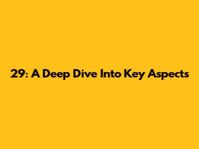 29: A Deep Dive Into Key Aspects