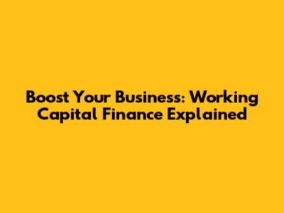 Boost Your Business: Working Capital Finance Explained