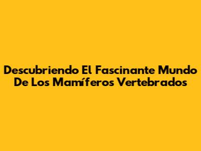 Descubriendo El Fascinante Mundo De Los Mamíferos Vertebrados