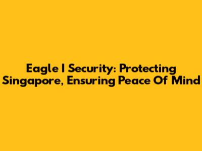 Eagle I Security: Protecting Singapore, Ensuring Peace Of Mind