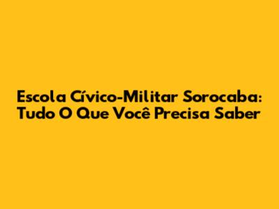 Escola Cívico-Militar Sorocaba: Tudo O Que Você Precisa Saber