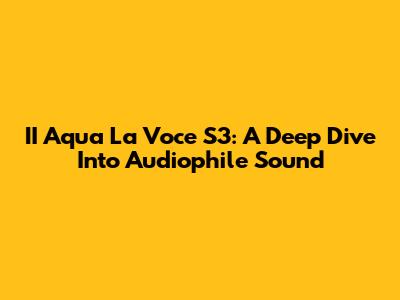 II Aqua La Voce S3: A Deep Dive Into Audiophile Sound