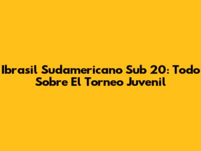 Ibrasil Sudamericano Sub 20: Todo Sobre El Torneo Juvenil