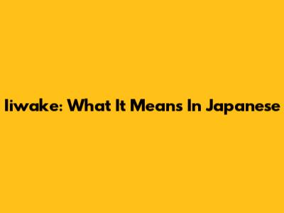 Iiwake: What It Means In Japanese