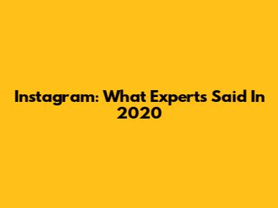 Instagram: What Experts Said In 2020