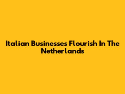 Italian Businesses Flourish In The Netherlands