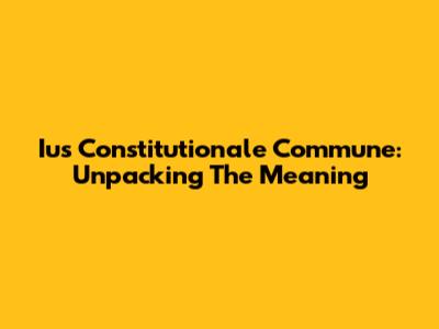 Ius Constitutionale Commune: Unpacking The Meaning