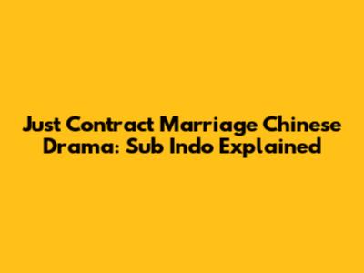 Just Contract Marriage Chinese Drama: Sub Indo Explained