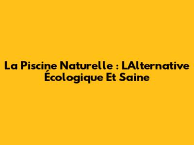 La Piscine Naturelle : L'Alternative Écologique Et Saine