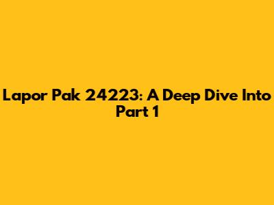 Lapor Pak 24223: A Deep Dive Into Part 1