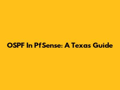 OSPF In PfSense: A Texas Guide