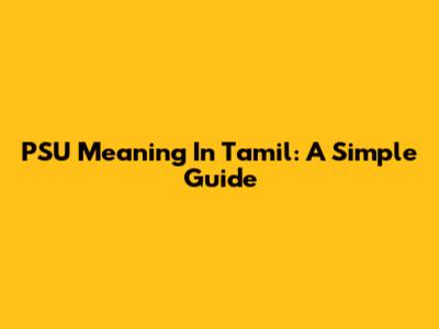 PSU Meaning In Tamil: A Simple Guide