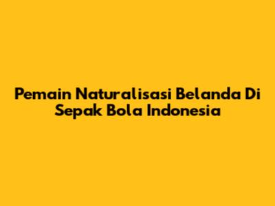 Pemain Naturalisasi Belanda Di Sepak Bola Indonesia