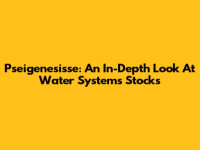 Pseigenesisse: An In-Depth Look At Water Systems Stocks
