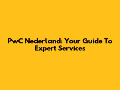 PwC Nederland: Your Guide To Expert Services