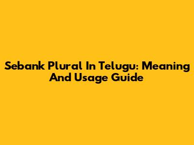 Sebank Plural In Telugu: Meaning And Usage Guide