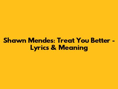 Shawn Mendes: Treat You Better - Lyrics & Meaning