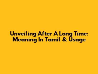 Unveiling 'After A Long Time': Meaning In Tamil & Usage